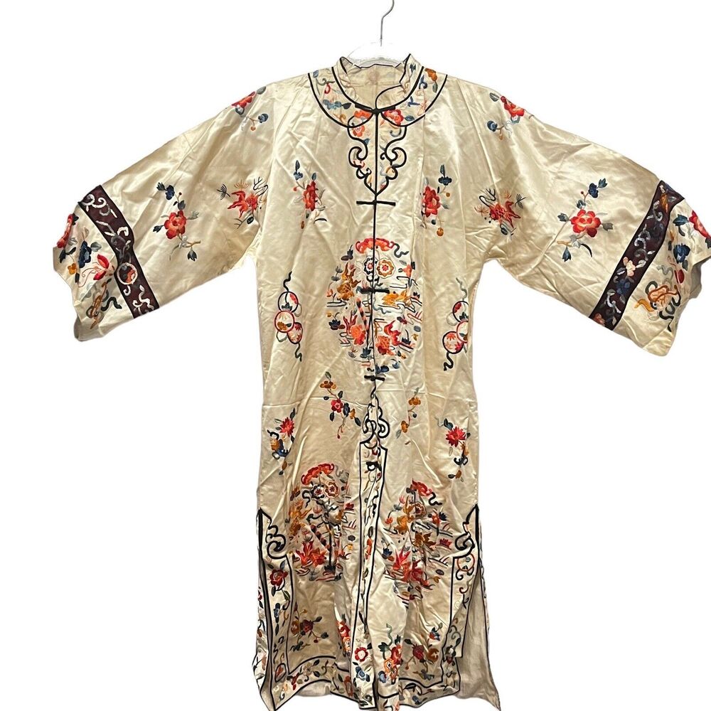 Chinese Silk Robe Qing Dynasty Antique Koi Fish Embroidered Brought US WWII Era